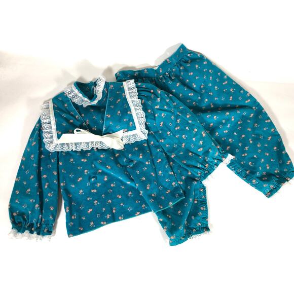 Vintage Corduroy Teal Two-Piece Set from Mufflings, Purple Flowers, 18 Months - Picture 1 of 6